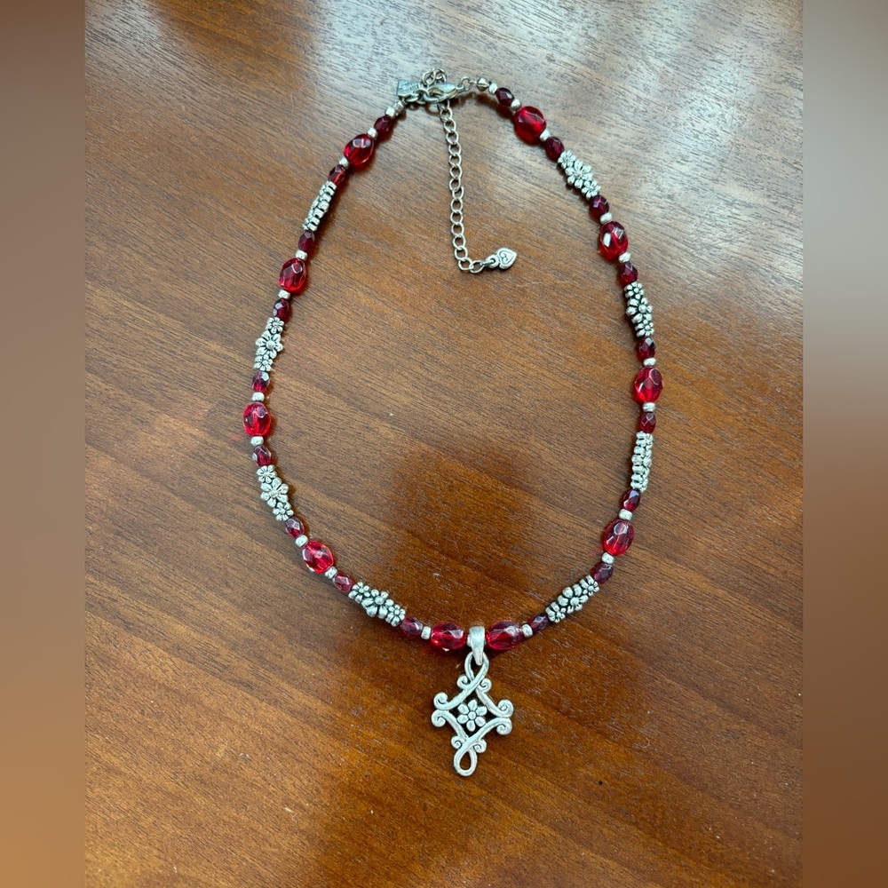 Silver and red necklace